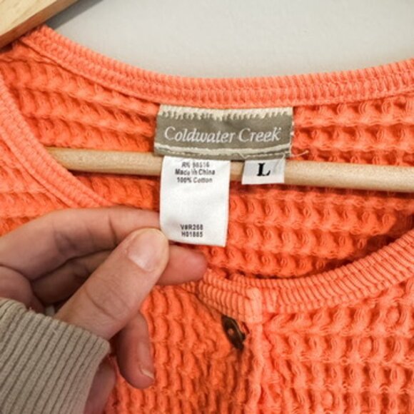 Coldwater Creek Vintage Waffle Weave Knit Sweater Cotton Pink Orange Size Large - Picture 2 of 5